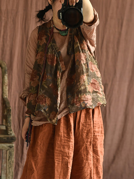 Women Summer Vintage Flower Stitching V-Neck Vest CX053 BUYKUD