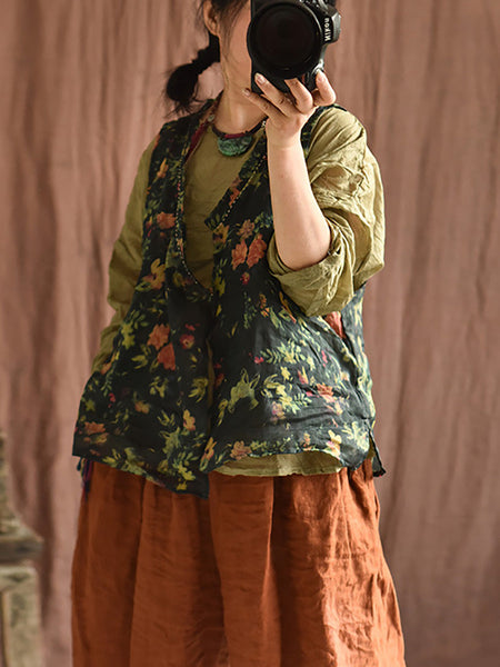 Women Summer Vintage Flower Stitching V-Neck Vest CX053 BUYKUD