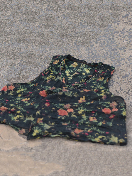 Women Summer Vintage Flower Stitching V-Neck Vest CX053 BUYKUD