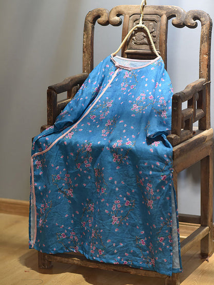 Women Summer Retro 100% Ramie Floral Print Shirt CX038 QYMM