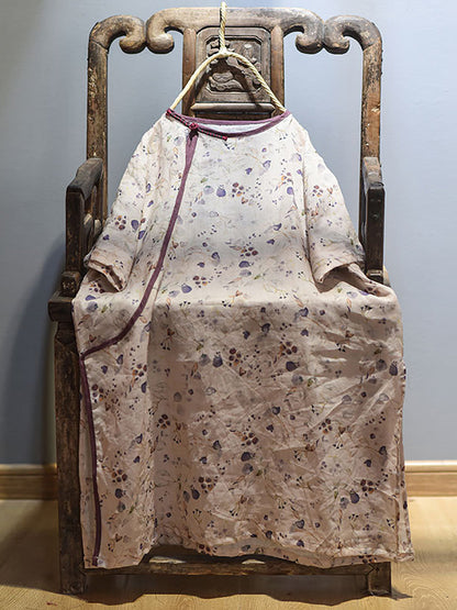 Women Summer Retro 100% Ramie Floral Print Shirt CX038 QYMM