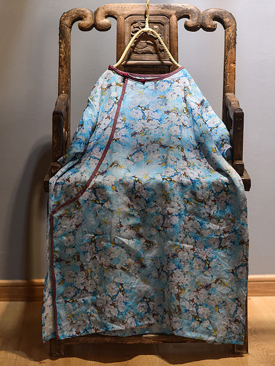 Women Summer Retro 100% Ramie Floral Print Shirt CX038 QYMM