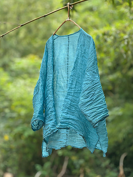 Vintage Ramie Solid Coat Thin Summer Women Shirt FashionChic