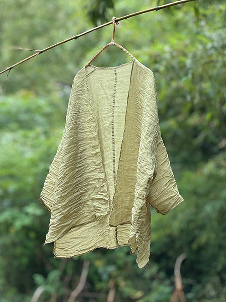 Vintage Ramie Solid Coat Thin Summer Women Shirt FashionChic