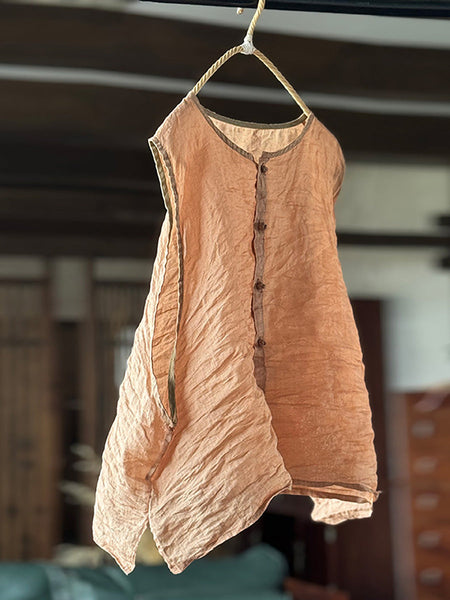 Vest Women Summer Loose Vintage Solid Ramie FashionChic