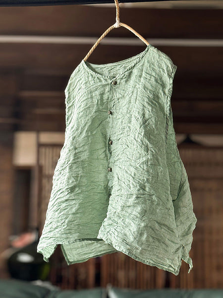 Vest Women Summer Loose Vintage Solid Ramie FashionChic