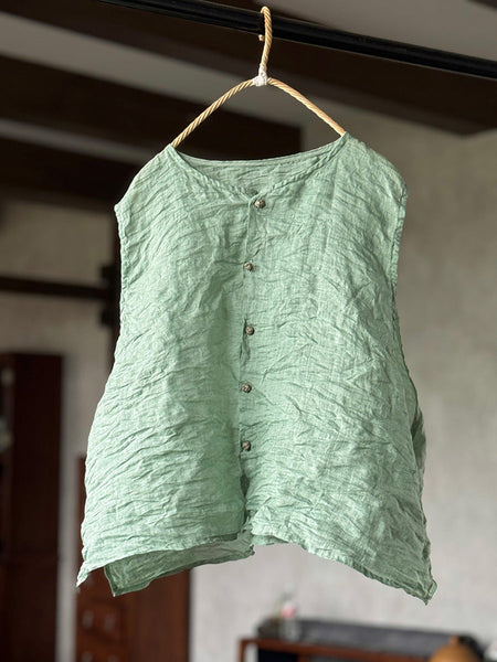 Vest Women Summer Loose Vintage Solid Ramie FashionChic