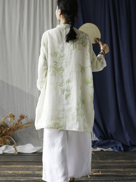 Women Ethnic Bamboo Print Ramie Robe Dress FD024 BUYKUD