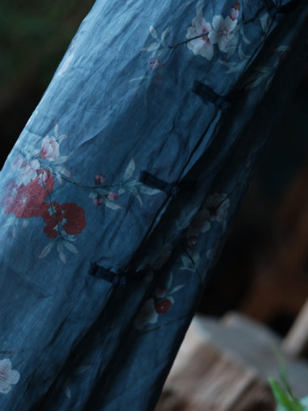 Women Summer Vintage Flower Robe Ramie Dress FD027 JSHY