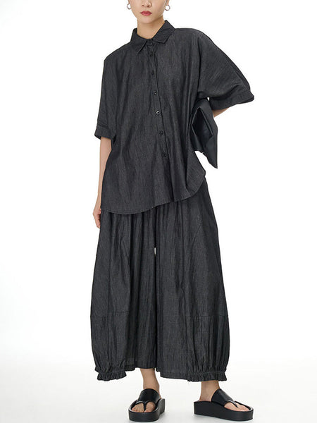 Women Casual Summer Solid Wide-leg Loose Pants FD028 AYFZ