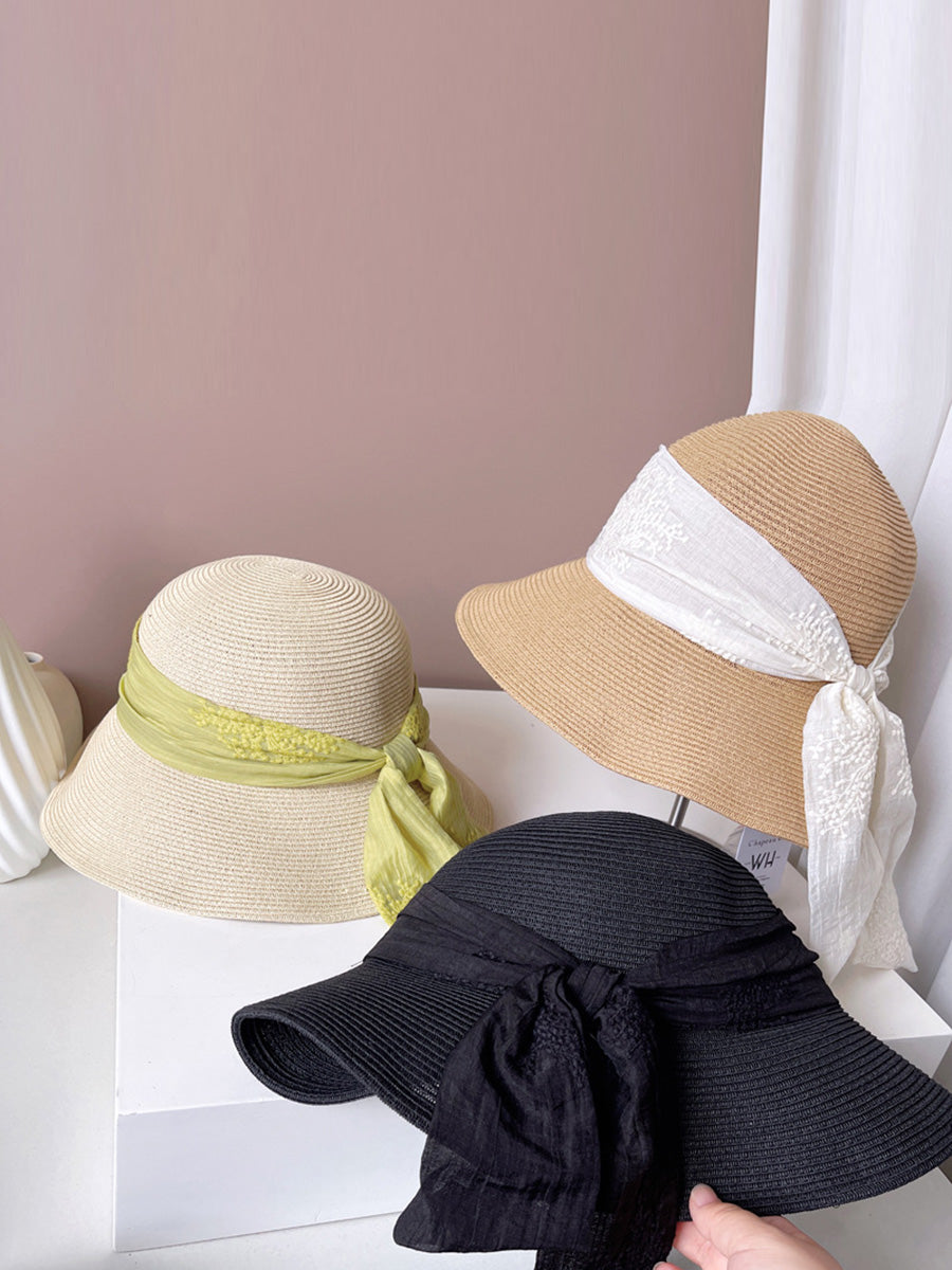 Women Summer Artsy Jacquard Ribbon Sunproof Hat FD030 BUYKUD