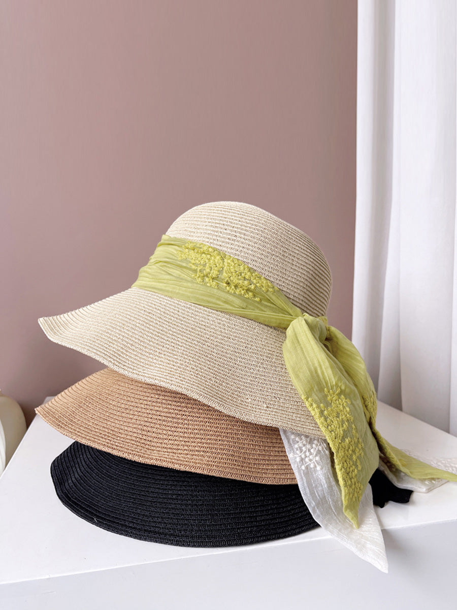 Women Summer Artsy Jacquard Ribbon Sunproof Hat FD030 BUYKUD