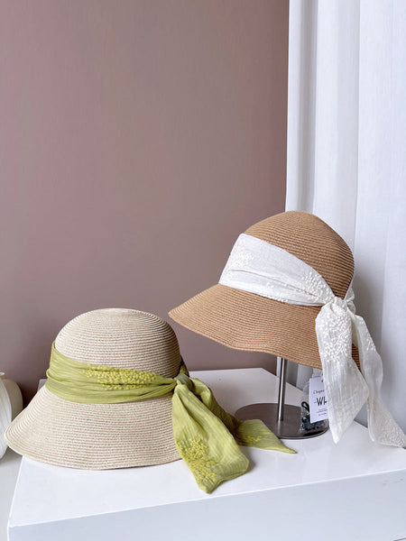 Women Summer Artsy Jacquard Ribbon Sunproof Hat FD030 BUYKUD