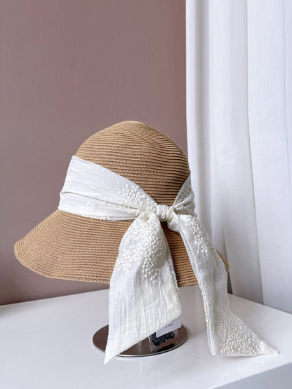 Women Summer Artsy Jacquard Ribbon Sunproof Hat FD030 BUYKUD