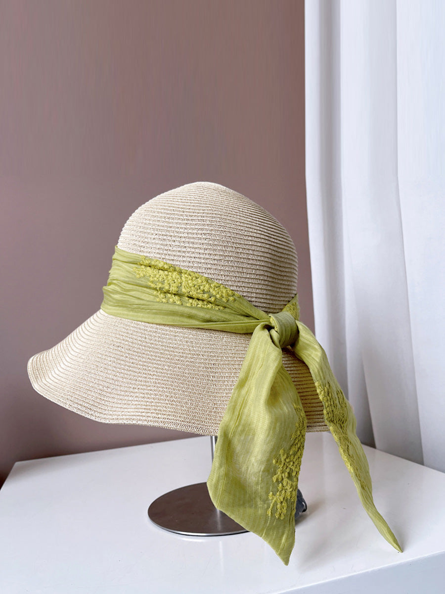 Women Summer Artsy Jacquard Ribbon Sunproof Hat FD030 BUYKUD