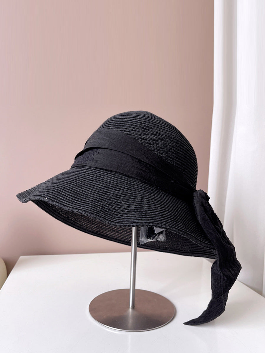 Women Summer Artsy Jacquard Ribbon Sunproof Hat FD030 BUYKUD