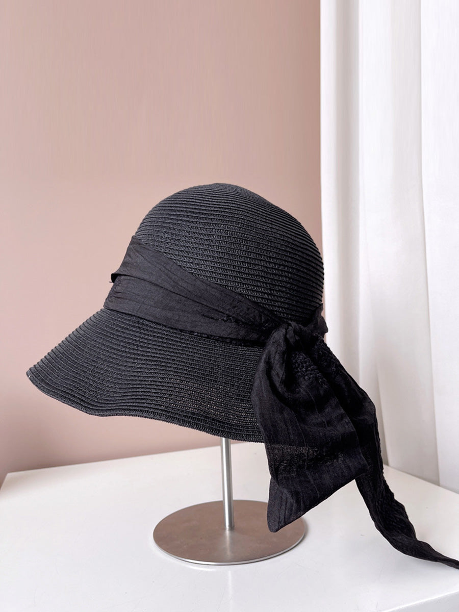 Women Summer Artsy Jacquard Ribbon Sunproof Hat FD030 BUYKUD