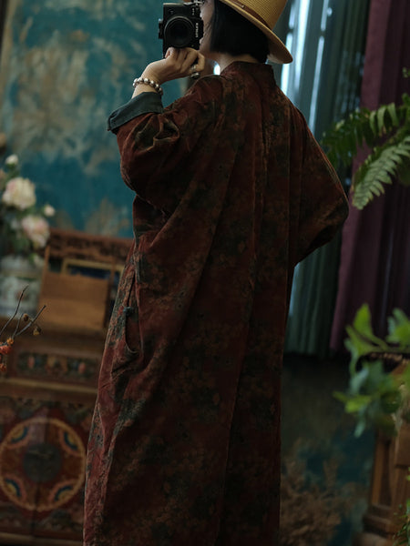 Women Autumn Vintage Flower Cotton Robe Dress AT1081 BUYKUD