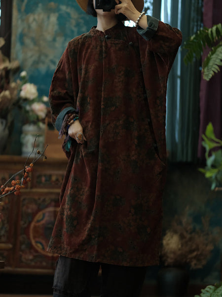 Women Autumn Vintage Flower Cotton Robe Dress AT1081 BUYKUD