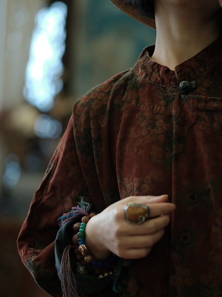 Women Autumn Vintage Flower Cotton Robe Dress AT1081 BUYKUD