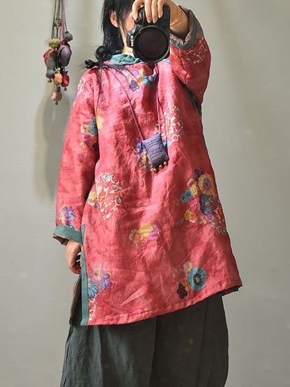 Winter Retro Thick Print 100%Ramie Coat AV1046 Genistyle Shop