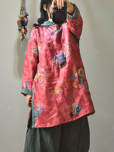 Winter Retro Thick Print 100%Ramie Coat AV1046 Genistyle Shop