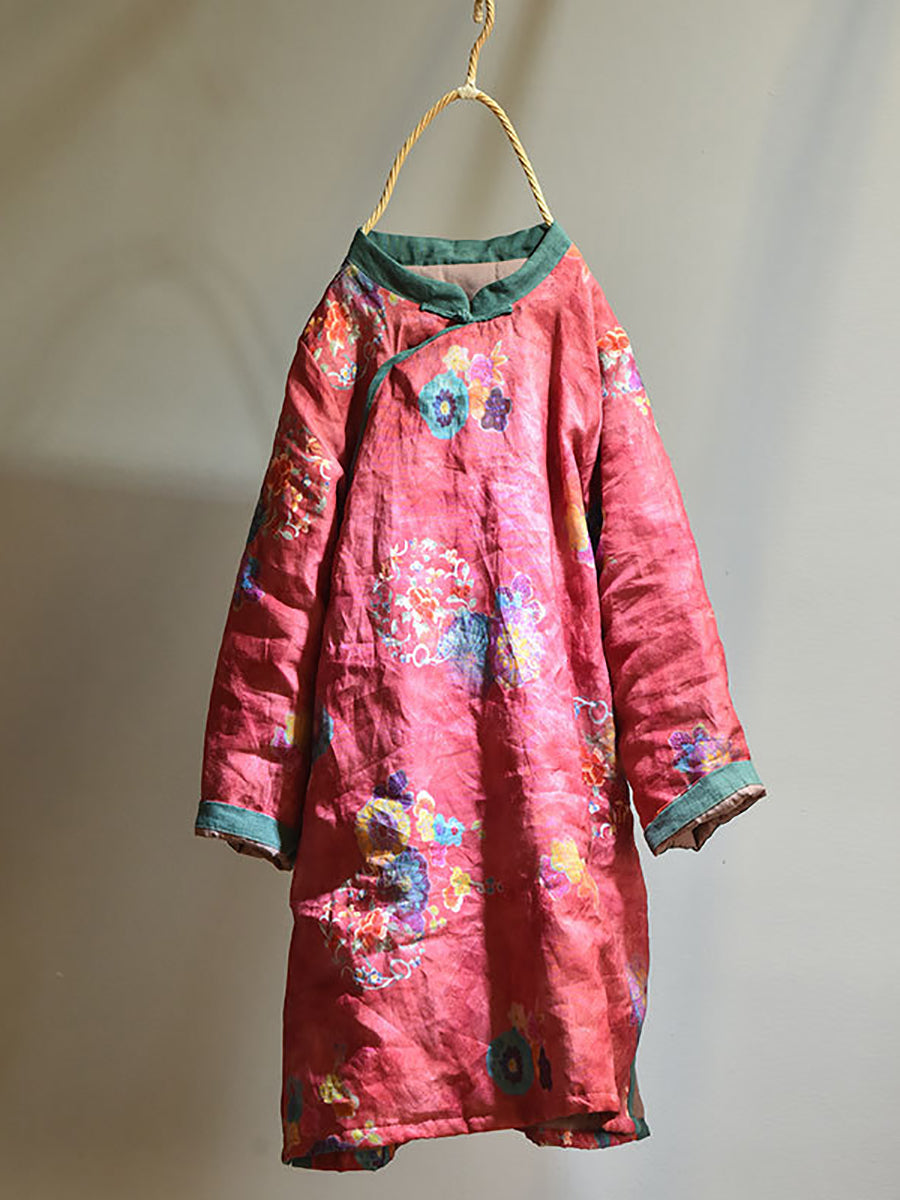 Winter Retro Thick Print 100%Ramie Coat AV1046 Genistyle Shop