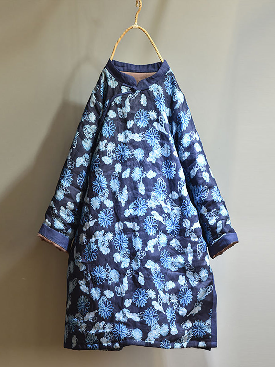 Winter Retro Thick Print 100%Ramie Coat AV1046 Genistyle Shop