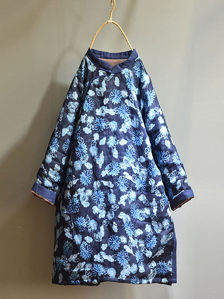 Winter Retro Thick Print 100%Ramie Coat AV1046 Genistyle Shop