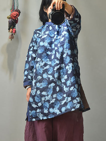 Winter Retro Thick Print 100%Ramie Coat AV1046 Genistyle Shop