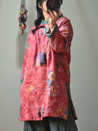 Winter Retro Thick Print 100%Ramie Coat AV1046 Genistyle Shop