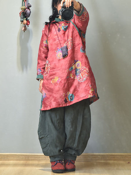 Winter Retro Thick Print 100%Ramie Coat AV1046 Genistyle Shop