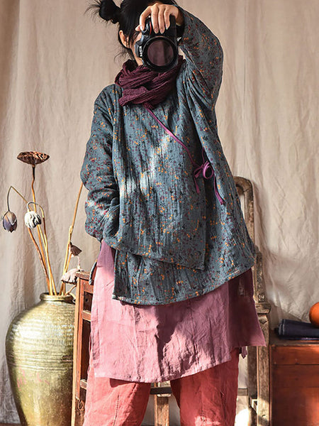 Women Retro Floral Casual Loose Irregular Hem Sweatshirt RR021 QYMM