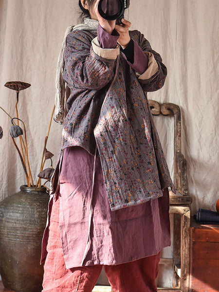 Women Retro Floral Casual Loose Irregular Hem Sweatshirt RR021 QYMM