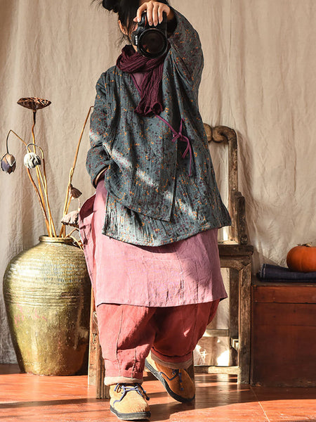 Women Retro Floral Casual Loose Irregular Hem Sweatshirt RR021 QYMM