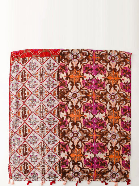 Women Ethnic Flower Spliced Tassel Shawl Scarf RR011 BUYKUD