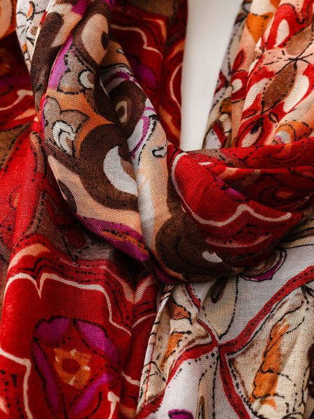 Women Ethnic Flower Spliced Tassel Shawl Scarf RR011 BUYKUD