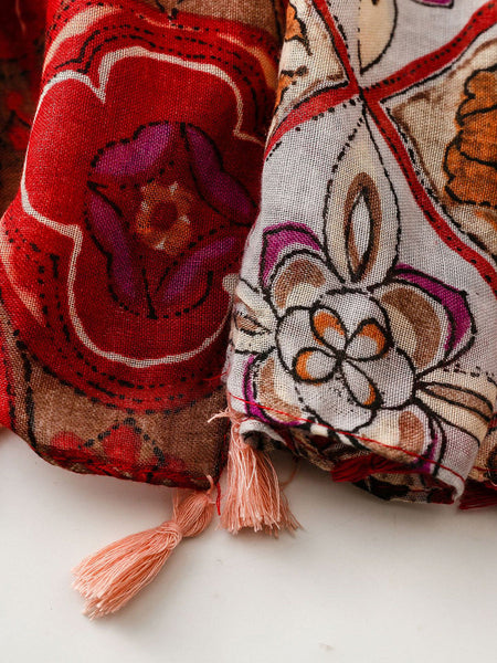 Women Ethnic Flower Spliced Tassel Shawl Scarf RR011 BUYKUD