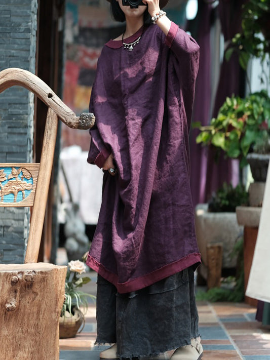 Women Autumn Vintage Colorblock Linen Dress RR012 BUYKUD