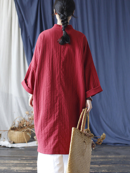 Women Ethnic Autumn Flower Spliced Cotton Robe Dress AS1037 BUYKUD