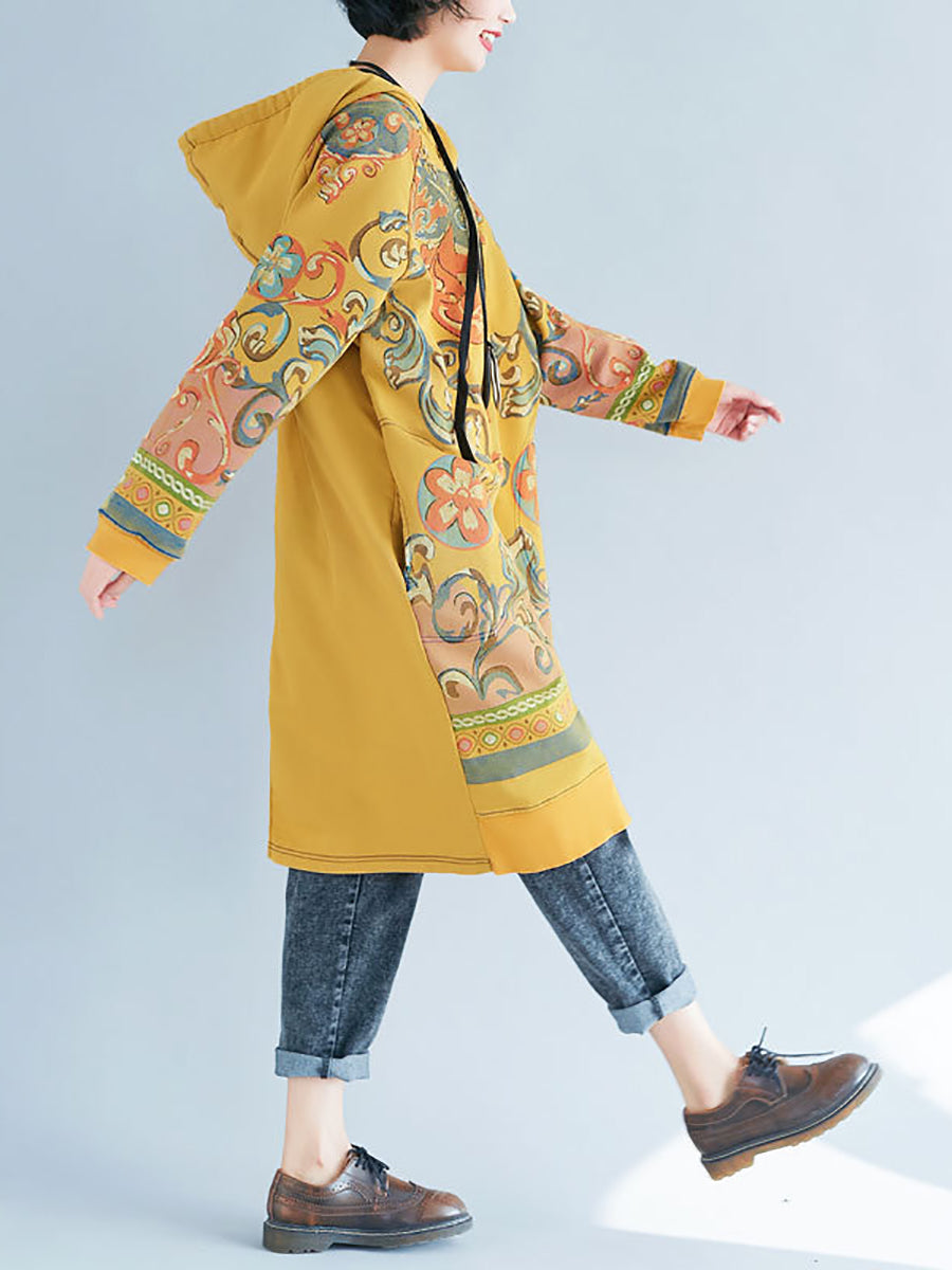 Women Vintage Flower Autumn Hooded Dress AS1041 BUYKUD