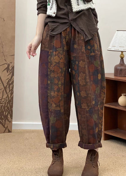 Women Autumn Retro Flower Spliced Cotton Harem Pants AS1033 GLL