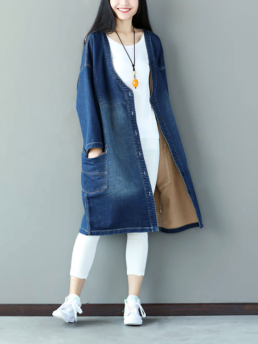 Women Autumn Casual Flower Patch Back Denim Coat AS1021 BUYKUD