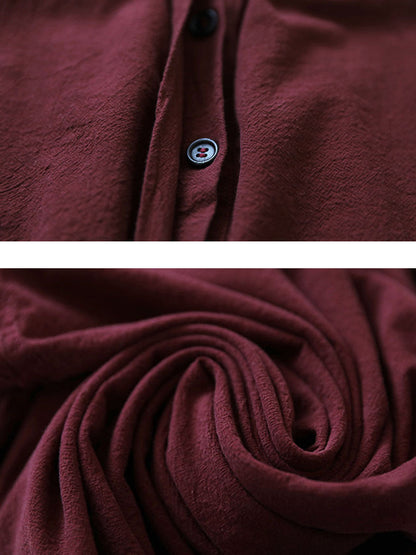 Women Artsy Autumn Solid Turn-down Collar Cotton Dress AT1057 NLS