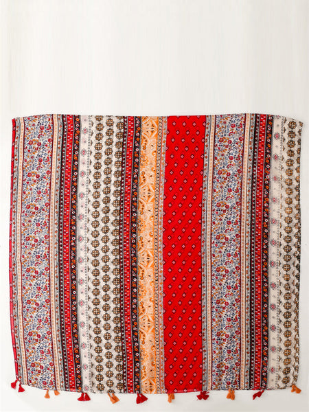 Women Ethnic Floral Colorblock Tassel Shawl Scarf AT1061 BUYKUD