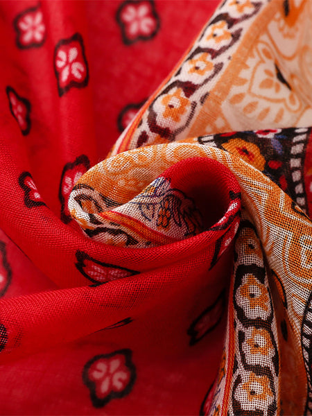 Women Ethnic Floral Colorblock Tassel Shawl Scarf AT1061 BUYKUD