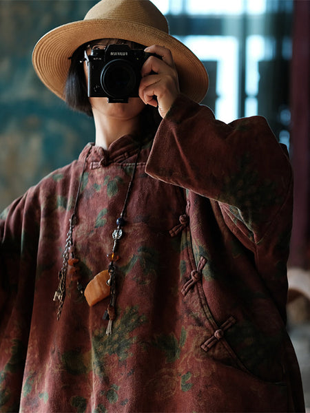 Women Autumn Ethnic Flower 100%Cotton Loose Coat AT1050 JSHY