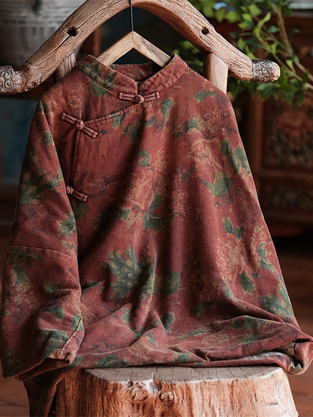 Women Autumn Ethnic Flower 100%Cotton Loose Coat AT1050 JSHY