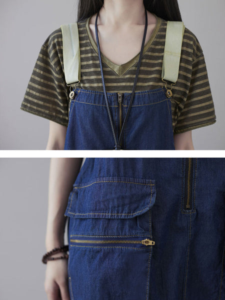 Women Casual Vintage Washed Denim Wide-leg Jumpsuits AT1041 BUYKUD