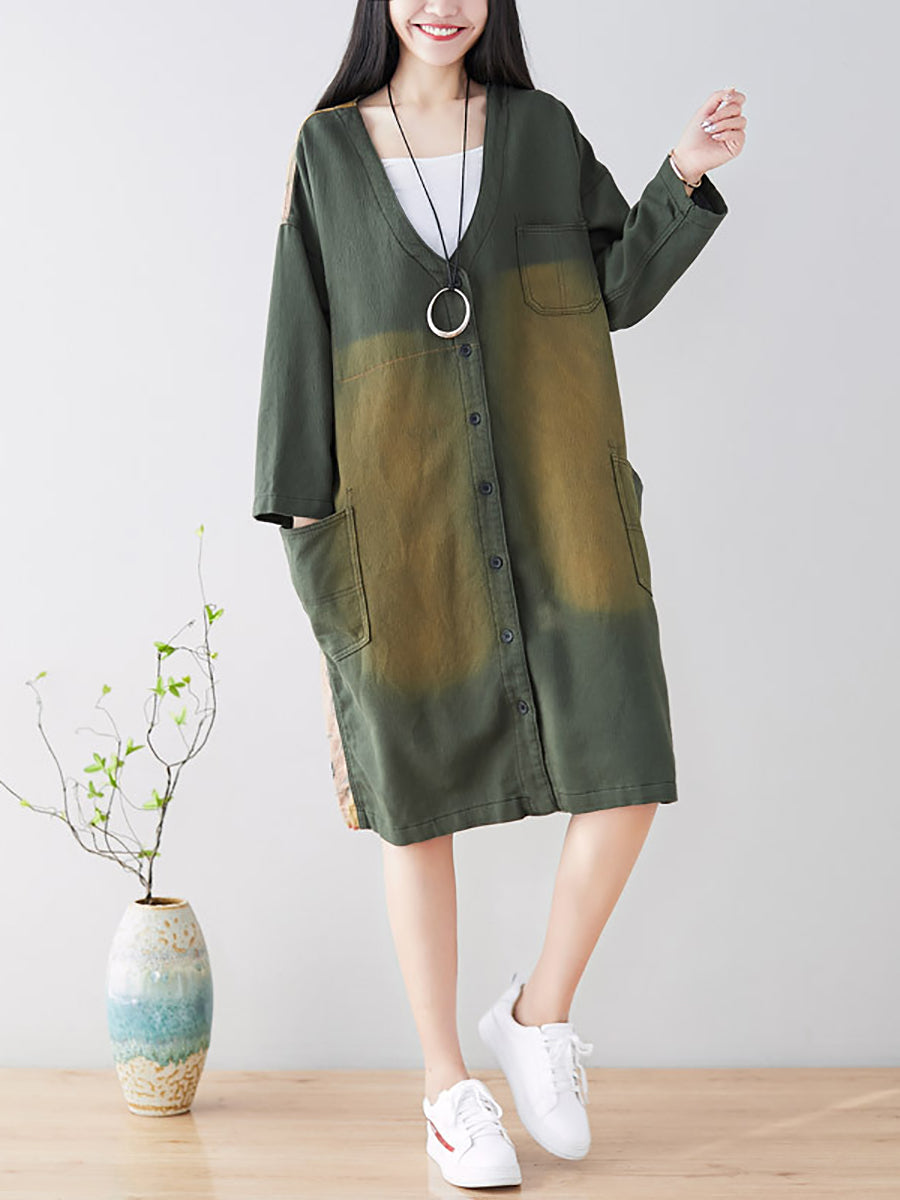 Women Spring Casual Back Spliced Pokcet Loose Coat AT1042 BUYKUD